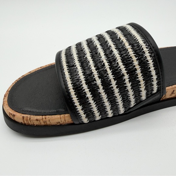 Lucky Brand Dylina Raffia Woven Slide Sandals Open Toe Striped Cork Black 10 NEW - Picture 11 of 14